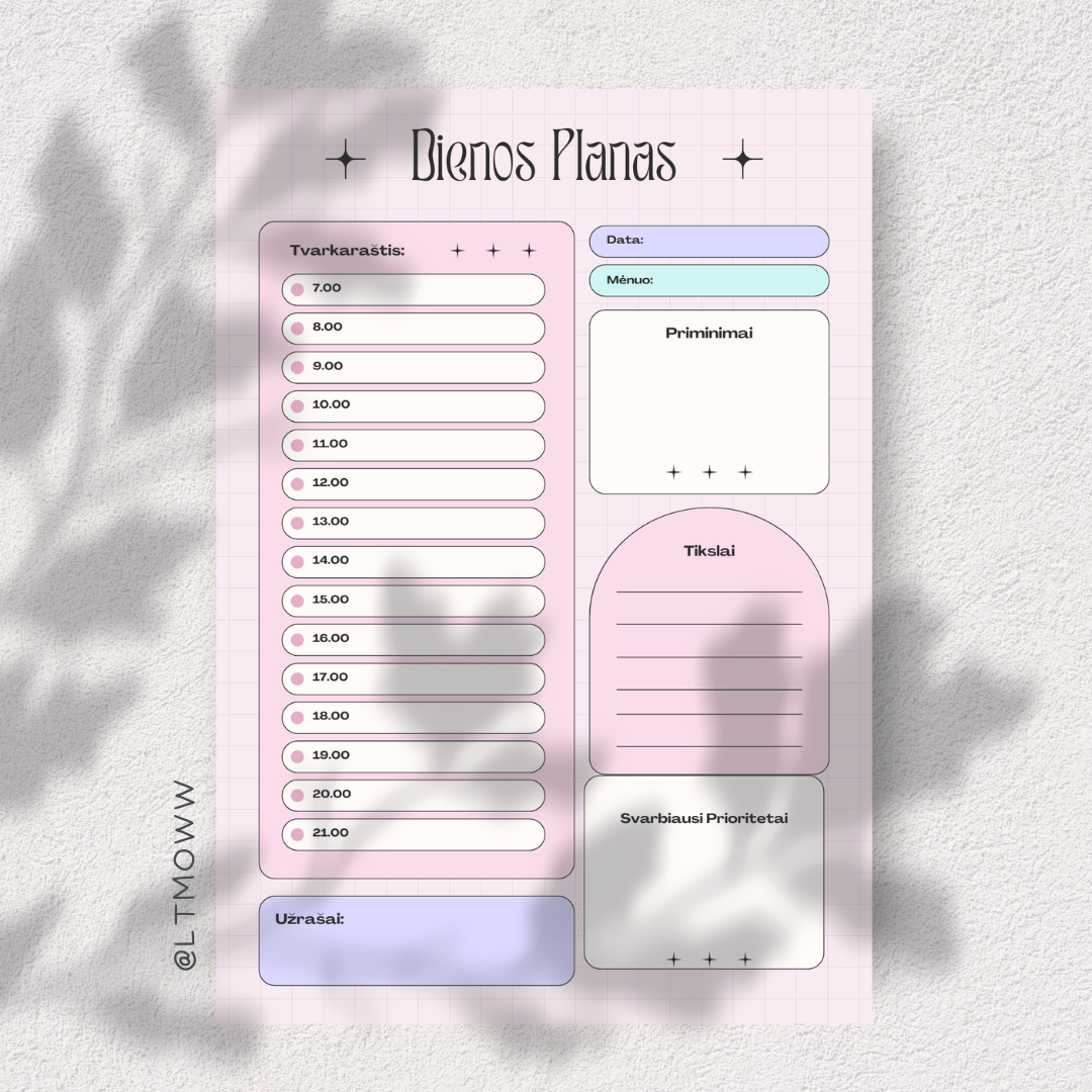 Dienos planas „Mano stilinga diena“ – Planuok su polėkiu