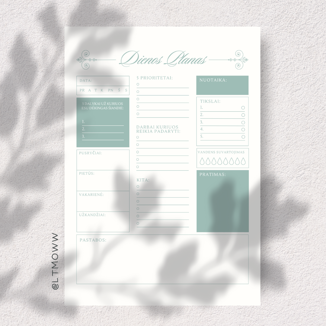 Dienos planas „Dienos harmonija“ – Tavo sąmoningas kelias į produktyvumą