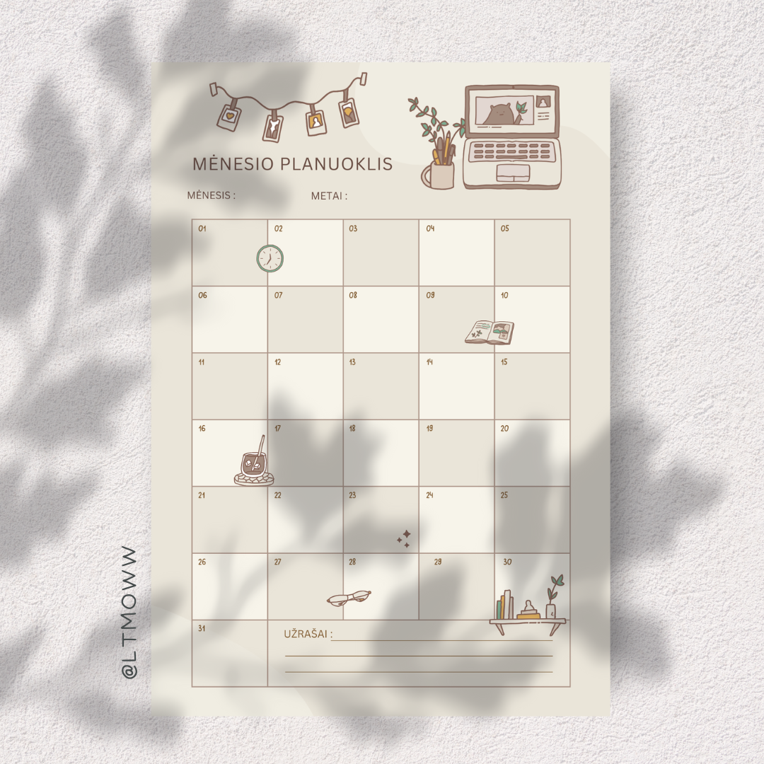 Mėnesio planuoklis – Jaukus tavo tikslų vaizdas