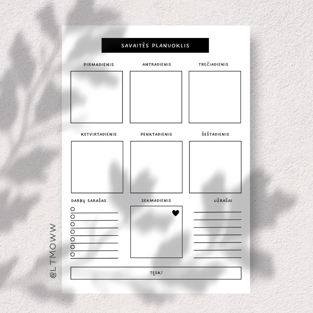 Savaitės planuoklis „Tęsk!“ – Tavo produktyvumo ašis