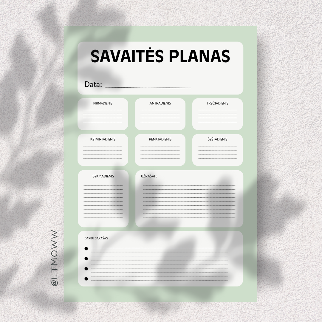 Savaitės planas „Savaitės harmonija“ – Tavo skaidraus planavimo įrankis