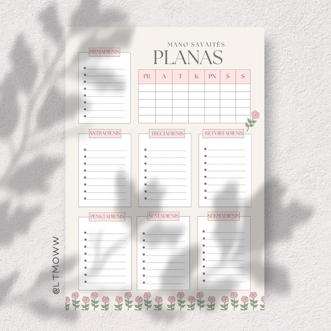 Savaitės planas „Gėlėtoji savaitė“ – Tavo motyvacijos ir grožio oazė