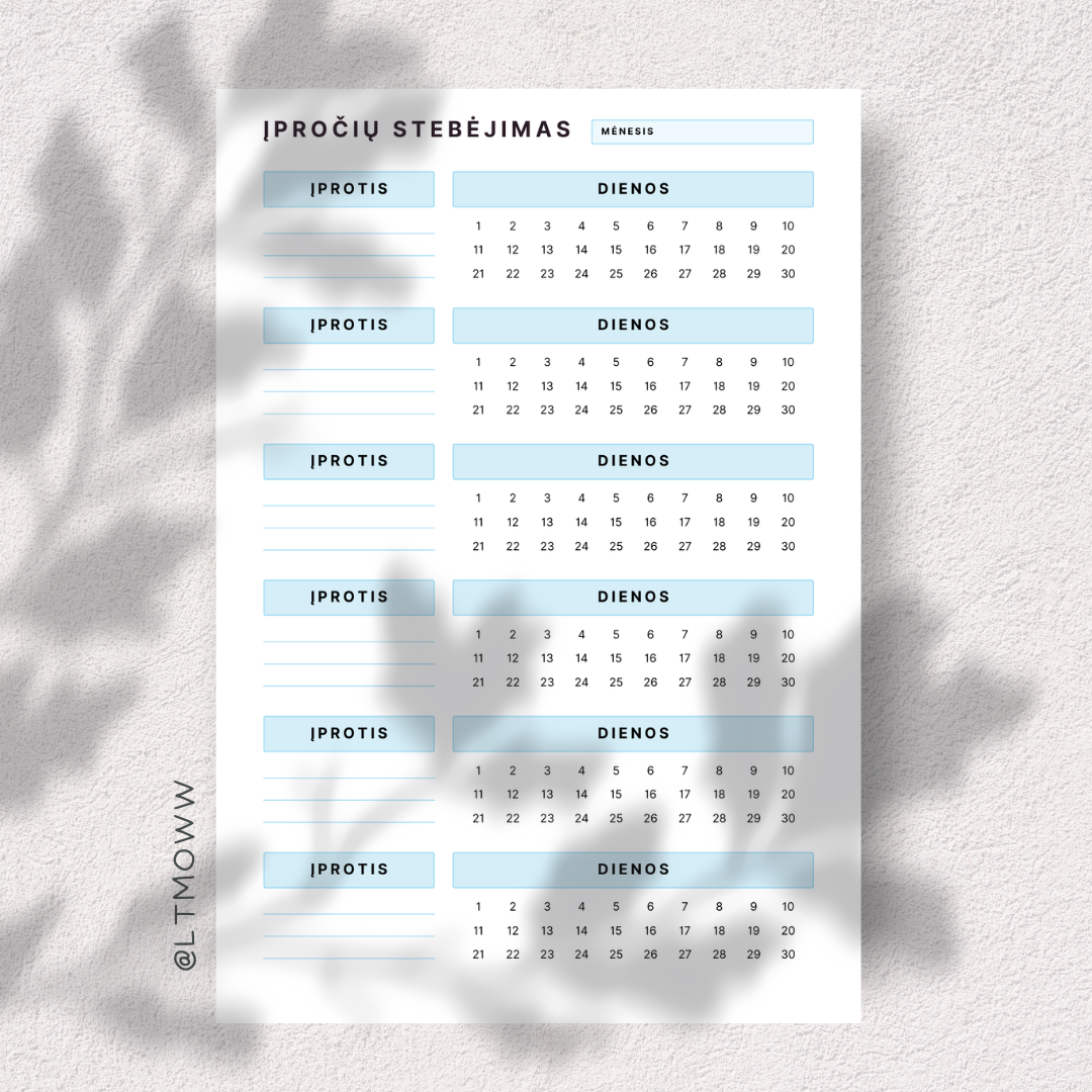 Įpročių seklys „Melsvas lengvumas“ – Tavo mėnesio įpročių gidas