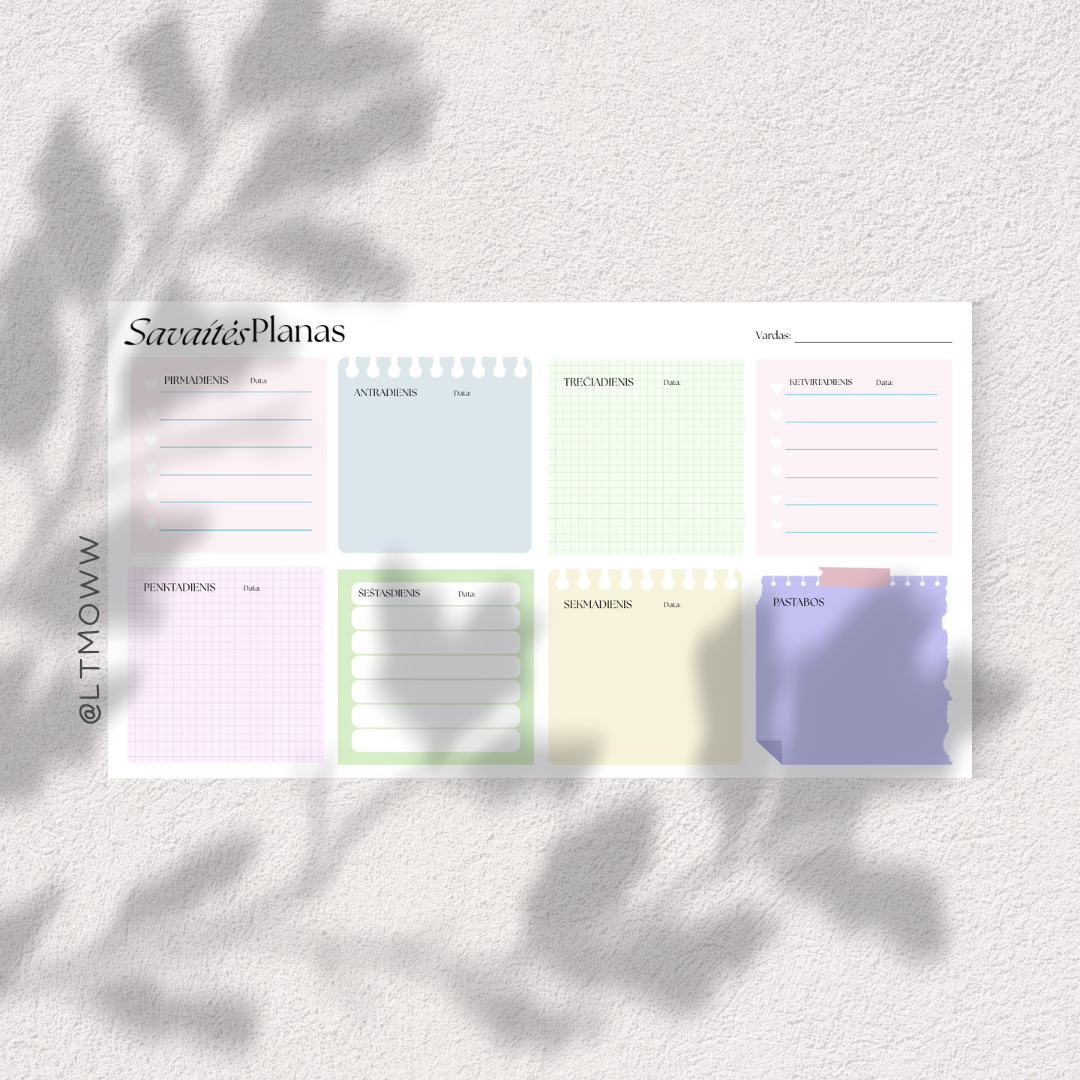 Savaitės planas „Savaitės mozaika“ – Spalvingas tavo laiko gidas