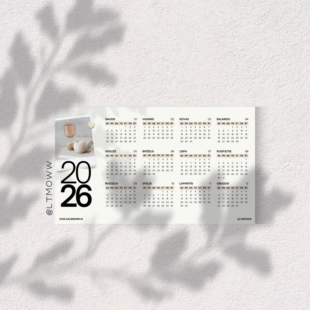 2026 m. Sieninis Kalendorius „Estetinė tvarka 2026“ – Tavo metinis planavimo drobė