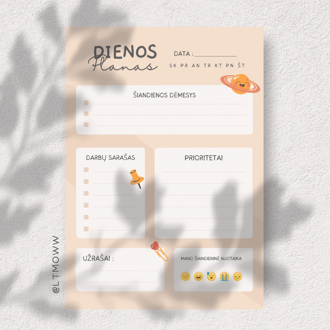 Dienos planas „Kosminė diena“ – Tavo geros nuotaikos ir tikslų gidas - LTMOWW