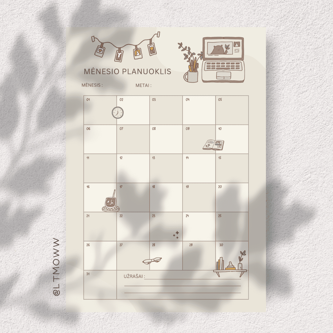 Mėnesio planuoklis – Jaukus tavo tikslų vaizdas - LTMOWW
