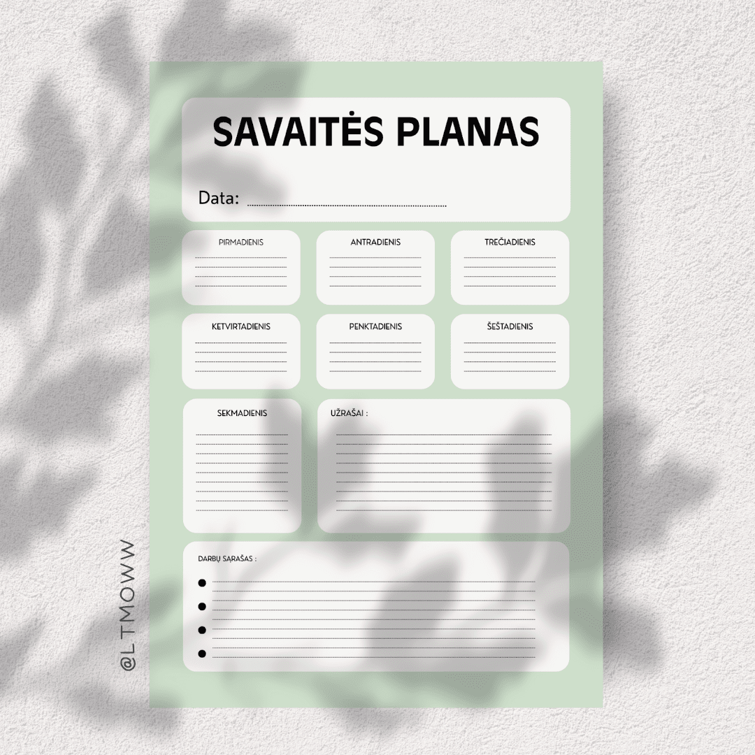 Savaitės planas „Savaitės harmonija“ – Tavo skaidraus planavimo įrankis - LTMOWW