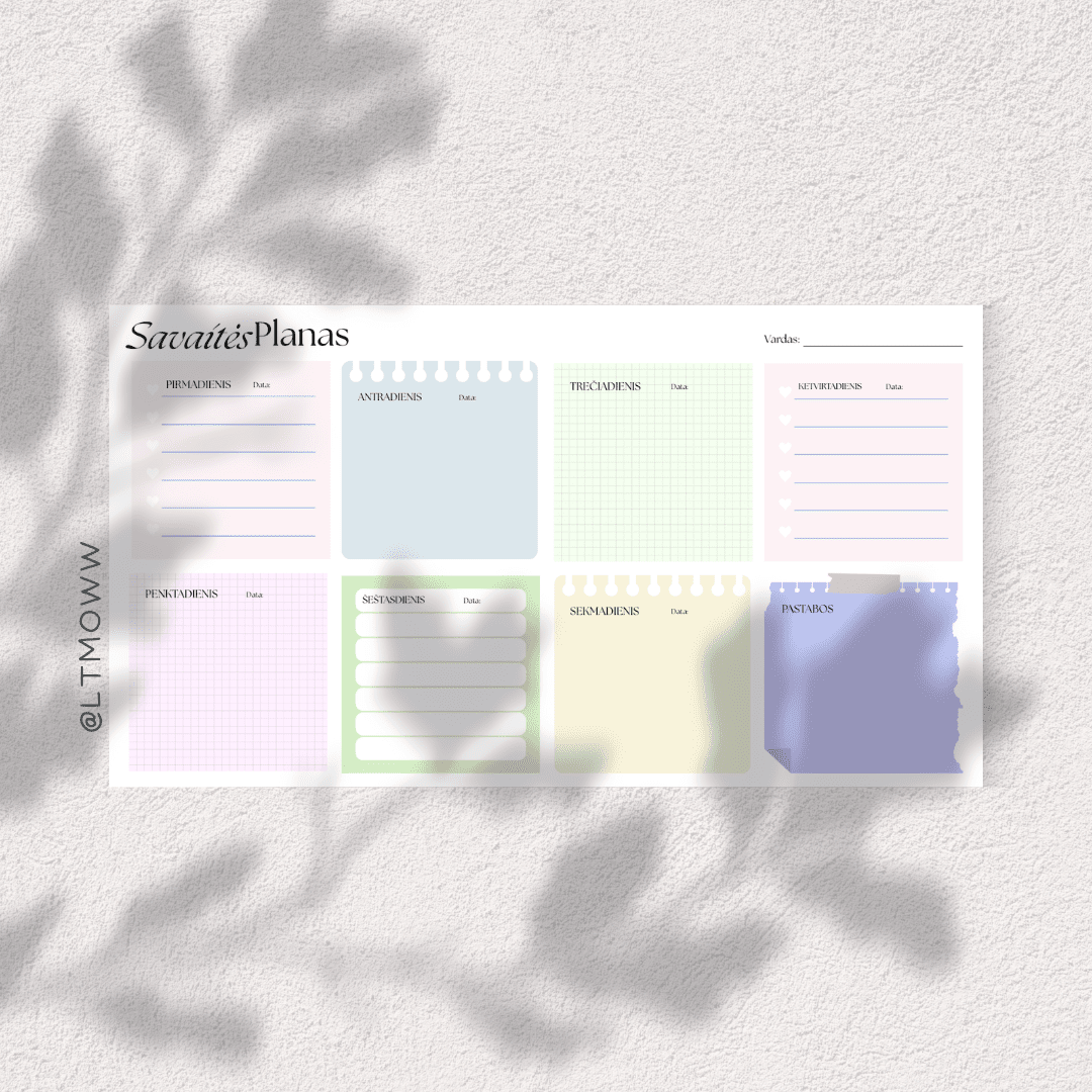 Savaitės planas „Savaitės mozaika“ – Spalvingas tavo laiko gidas - LTMOWW