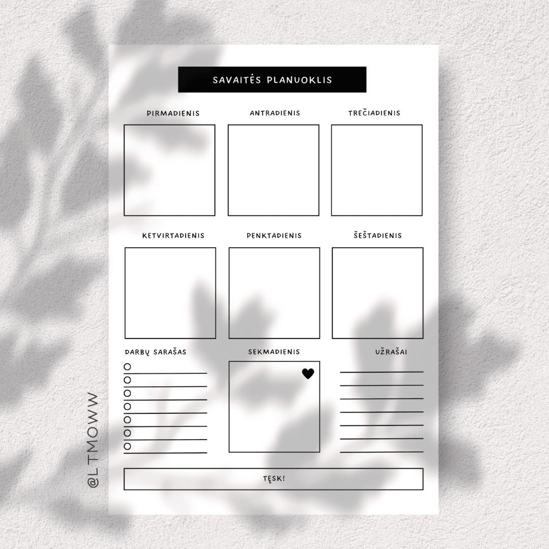 Savaitės planuoklis „Tęsk!“ – Tavo produktyvumo ašis - LTMOWW
